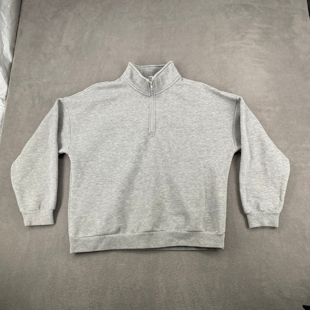 Prinbara Grey Heather Quarter Zip Sweatshirt Oversized Fleece Pullover Large
